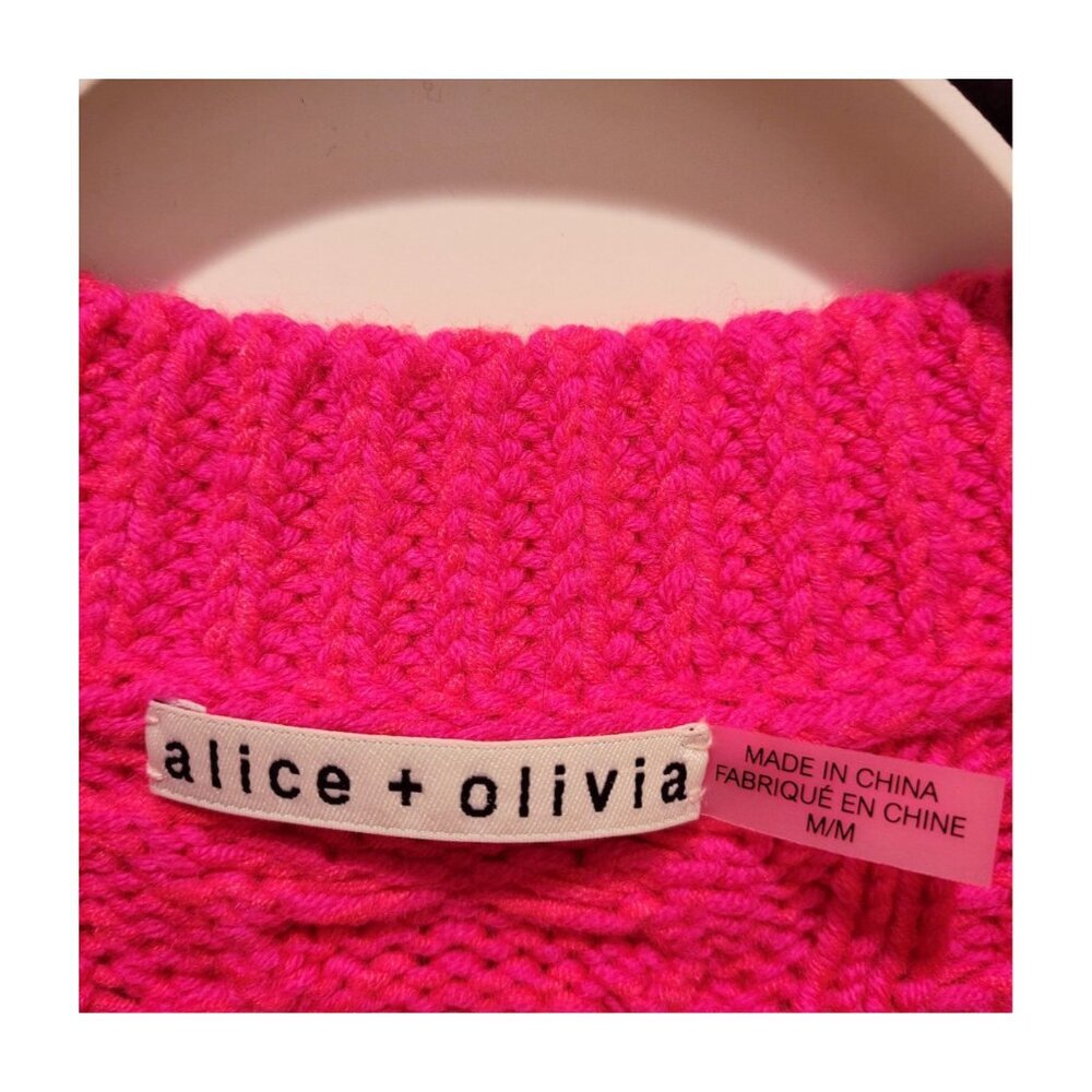 ALICE + OLIVIA Lennie Cable Mini Dress Wild Pink Long Sleeve Medium M - Picture 6 of 9